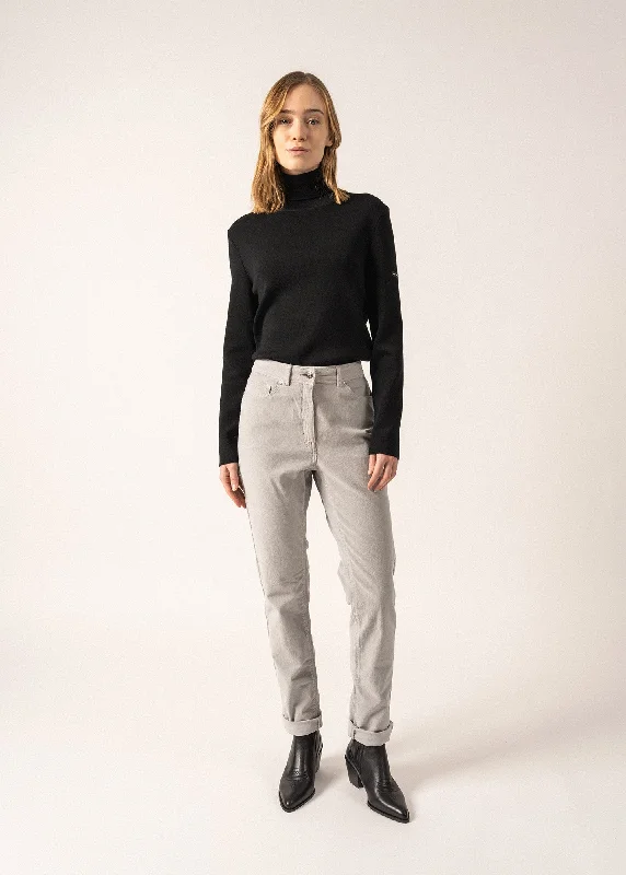 Embroidered Letters Mimosa pants - high waist, in striped velvet (GRIS CLAIR)