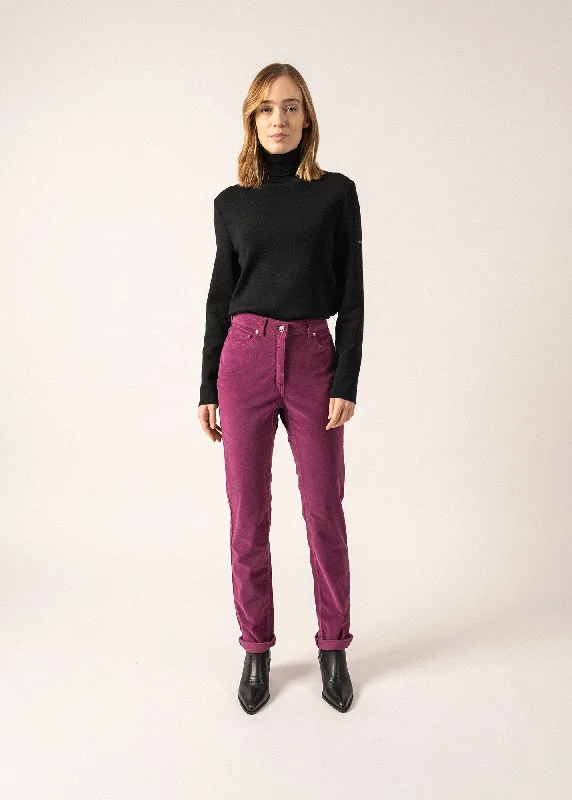 Bright Colors Mimosa pants - high waist, in striped velvet (PRUNE)