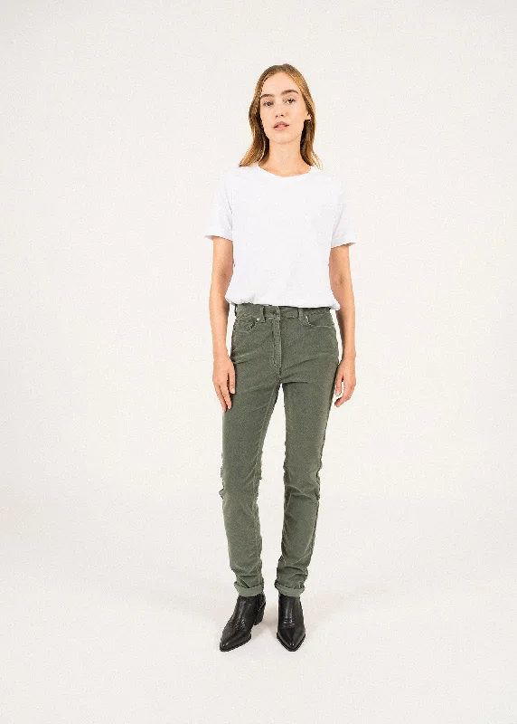 Exquisite Fabrics Mimosa pants - high waist, in striped velvet (VEGETAL)