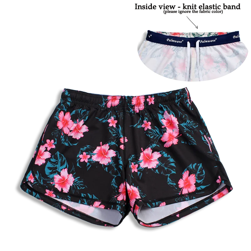 Carefree N91-CW9054 (Black with pink hibiscus),  Ladies 4-way stretch comfort waist shorts