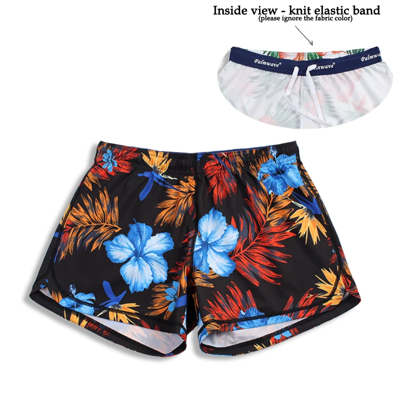 Luxury Temperament N91-CW9081 (Black with blue hibiscus),  Ladies 4-way stretch comfort waist shorts