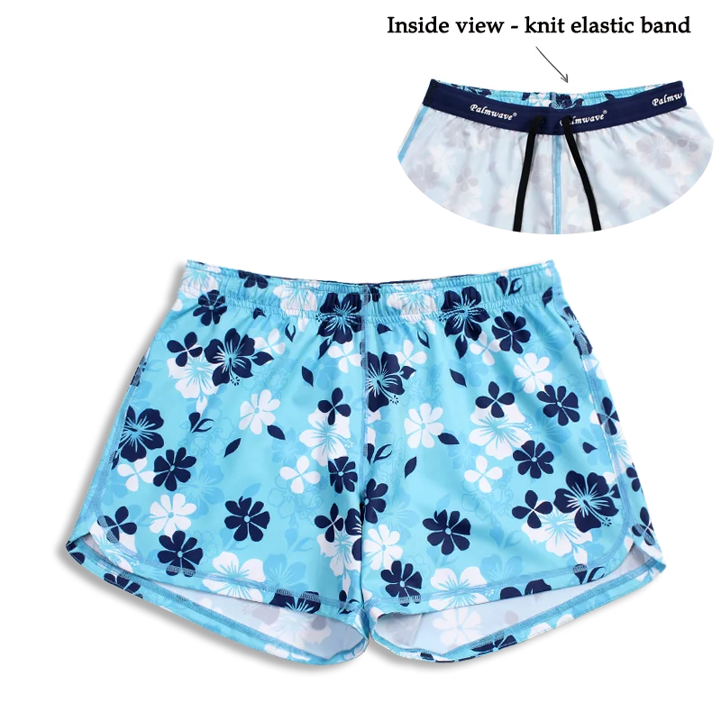Youthful N91-CW9219 (Baby blue floral),  Ladies 4-way stretch comfort waist shorts