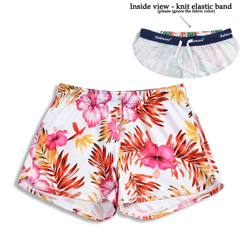 Eye-catching Personality N91-CW9984 (White with pink hibiscus),  Ladies 4-way stretch comfort waist shorts
