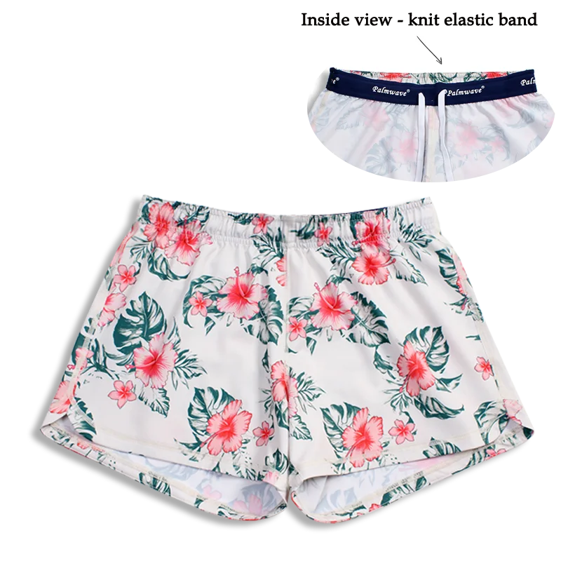 Sports Design N91-CW9754 (Offwhite with pink hibiscus),  Ladies 4-way stretch comfort waist shorts
