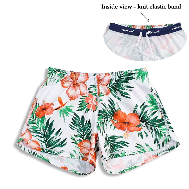 Minimalism N91-CW9954 (White with orange hibiscus),  Ladies 4-way stretch comfort waist shorts
