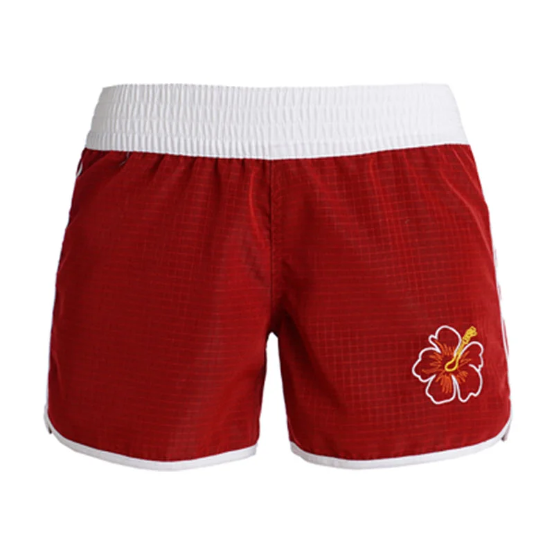 Street Charm N91-W1498 (Burgundy solid with rainbow design), Ladies 100% Microfiber Walk Shorts
