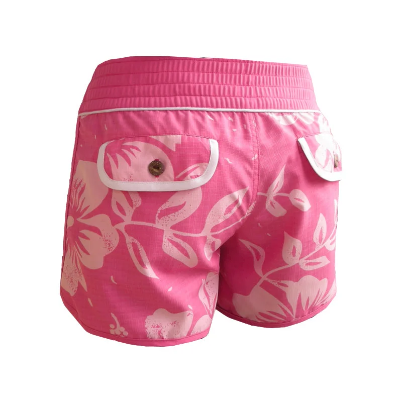 British Fashion N91-W947 (160 GSM rip stop Pink floral), Ladies 100% Microfiber Walk Shorts
