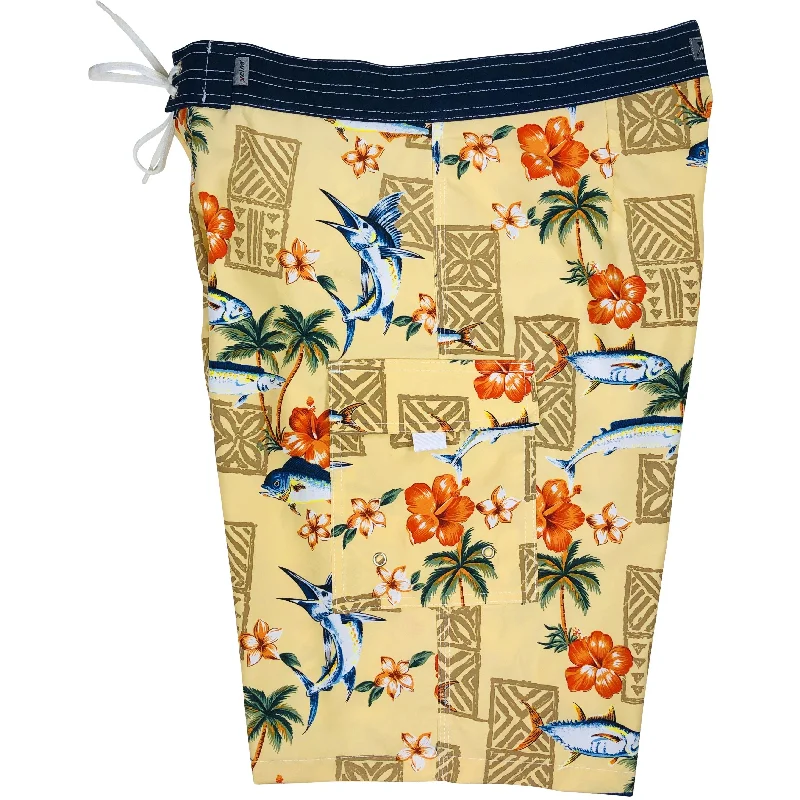 Elegant And Charming Fixed (Non Elastic) Waist Board Shorts "Offshore" (Orange) Print Mens CUSTOM