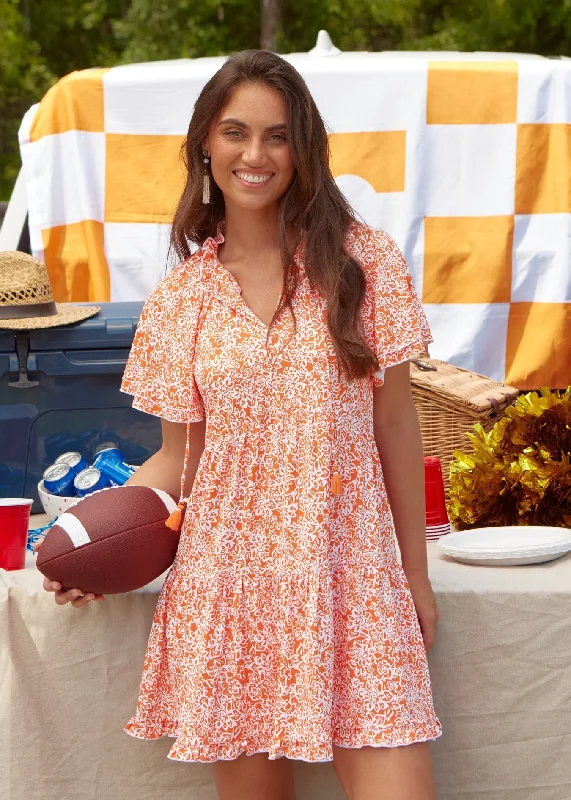 Orange Game Day Short Sleeve Tiered Dress