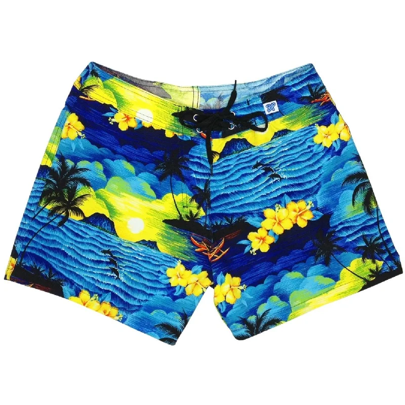 French Style "Picture This" Board Shorts - Regular Rise / 5" Inseam (Blue)
