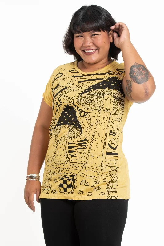 Amazing design Plus Size Womens Magic Mushroom T-Shirt in Yellow