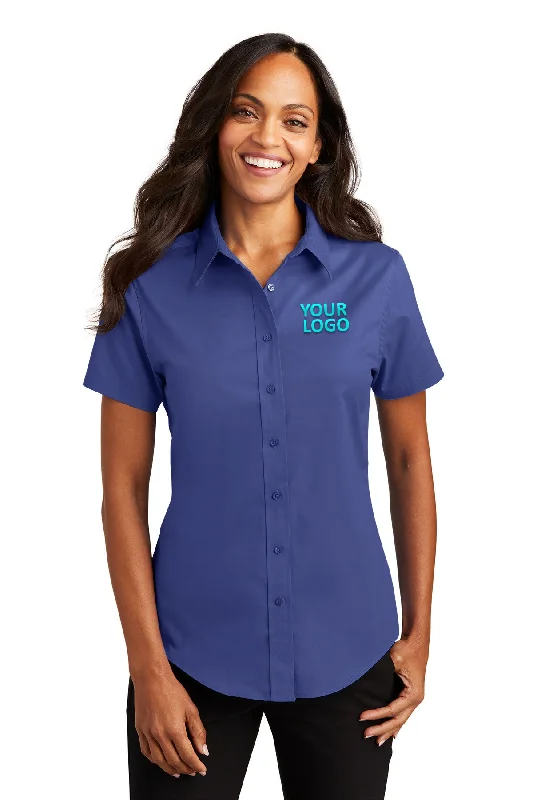 Unique Design Port Authority Ladies Short Sleeve Easy Care Branded Shirts, Mediterranean Blue