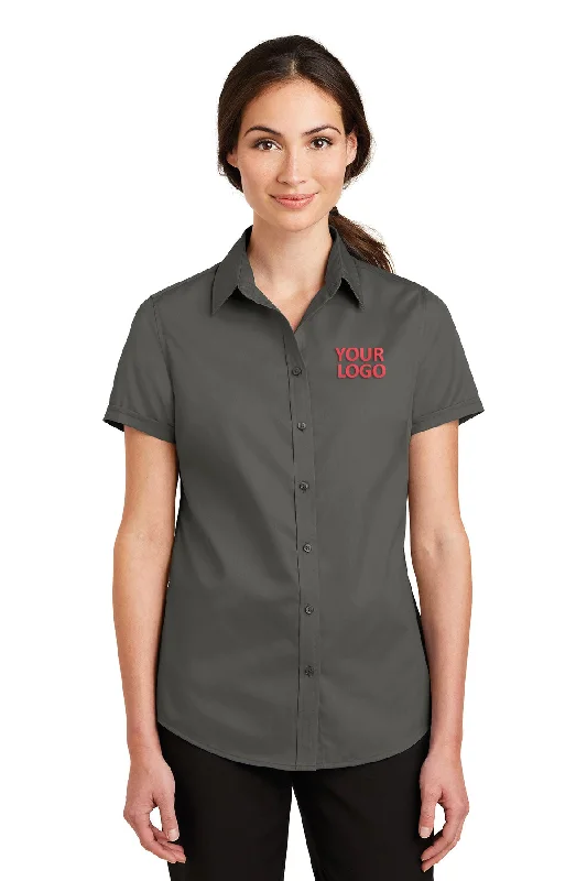 Sexy Fun Port Authority Ladies Short Sleeve SuperPro Branded Twill Shirts, Sterling Grey