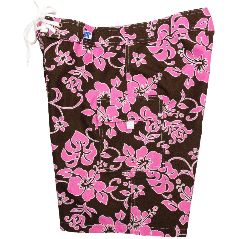 Sports Casual Style "Pure Hibiscus" Girls Board (Swim) Shorts - 8.5" Inseam (Brown+Blue or Brown+Pink) *SALE* Sports Casual Style "Pure Hibiscus" Girls Board (Swim) Shorts - 8.5" Inseam (Brown+Blue or Brown+Pink) *SALE*