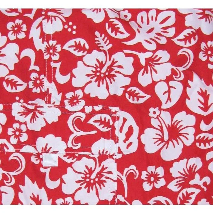 Sports fitness shoes "Pure Hibiscus Mini" (Red) Elastic Waist Board Shorts. Regular Rise or High Waist.  Women's CUSTOM