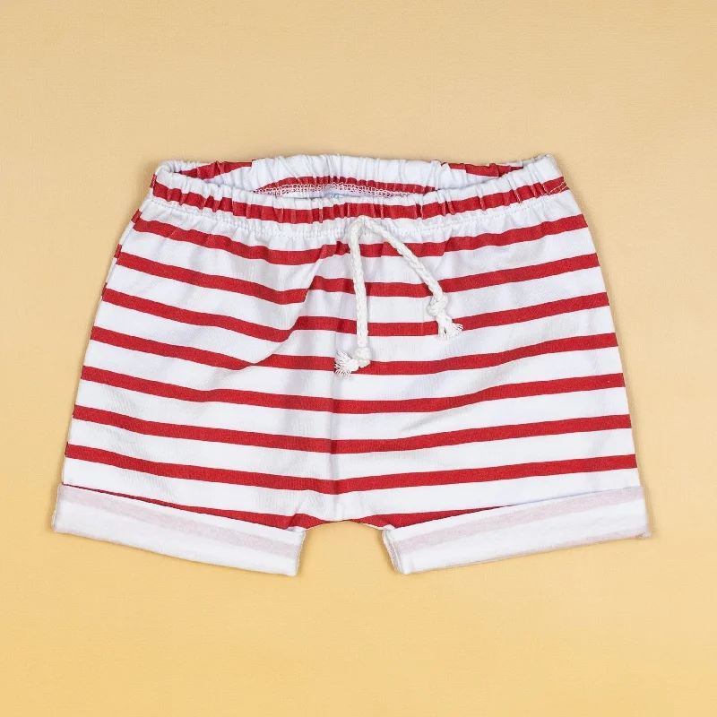 Personalized Wear Red/White Stripe Rolled Hem Shorts