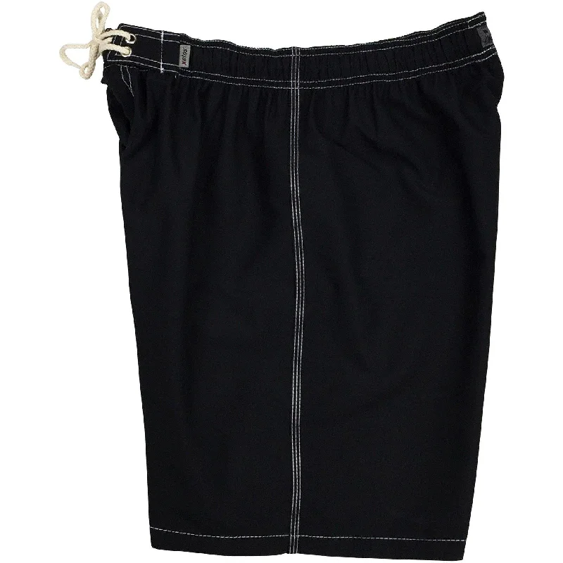 Casual And Versatile "A Solid Color" Mens Elastic Waist Board Shorts - 19.5" Outseam / 7" Inseam (Black+White Stitching) Casual And Versatile "A Solid Color" Mens Elastic Waist Board Shorts - 19.5" Outseam / 7" Inseam (Black+White Stitching)