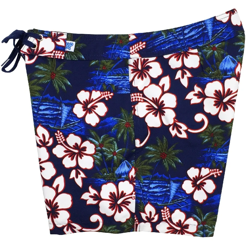Wearable At Home Or Out "State of Mind" Print Board Shorts - Regular Rise / 5" Inseam (Navy) Wearable At Home Or Out "State of Mind" Print Board Shorts - Regular Rise / 5" Inseam (Navy)