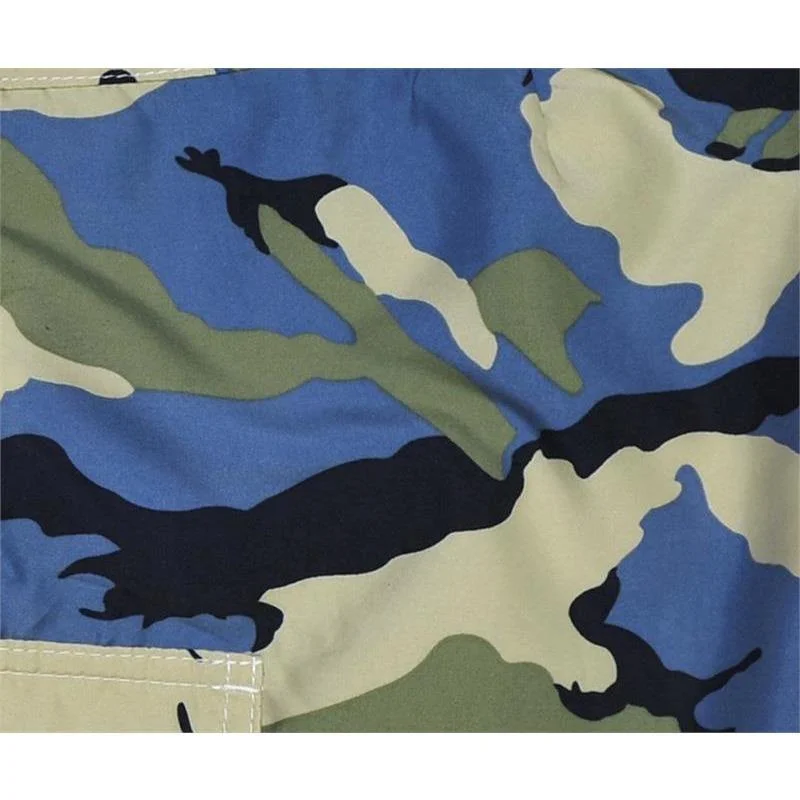 Classic And Versatile "Stealth Fanatic" Camo Board Shorts - Regular Rise / 5" Inseam (Sand+Baby Blue)