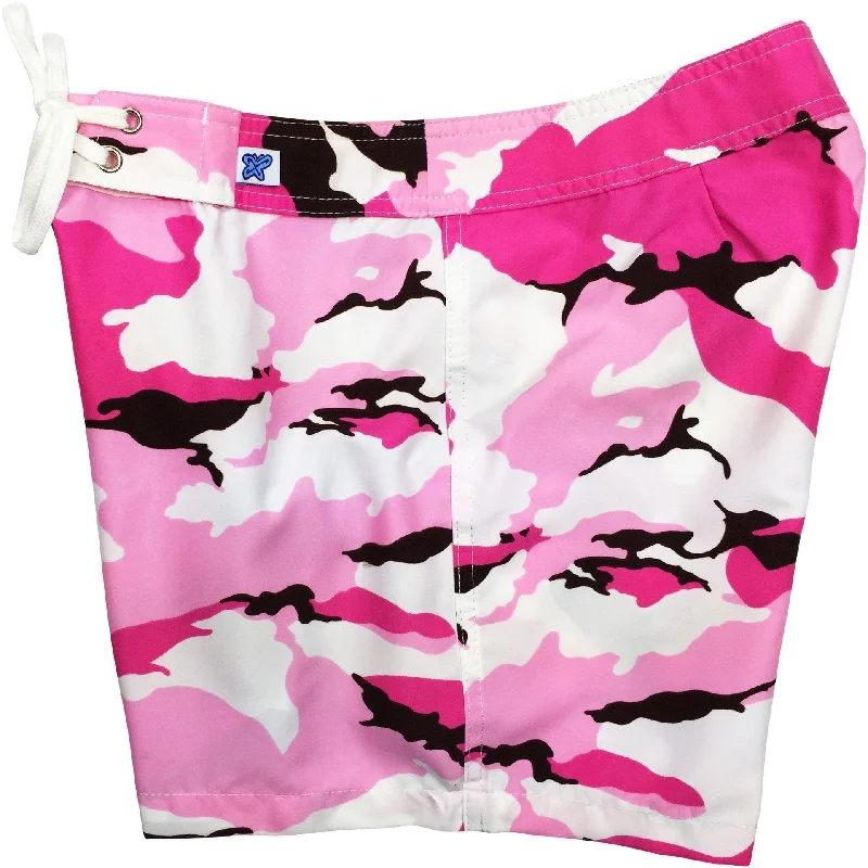 Designer Style "Stealth Fanatic" Camo Board Shorts - Regular Rise / 5" Inseam (Pink+Brown)