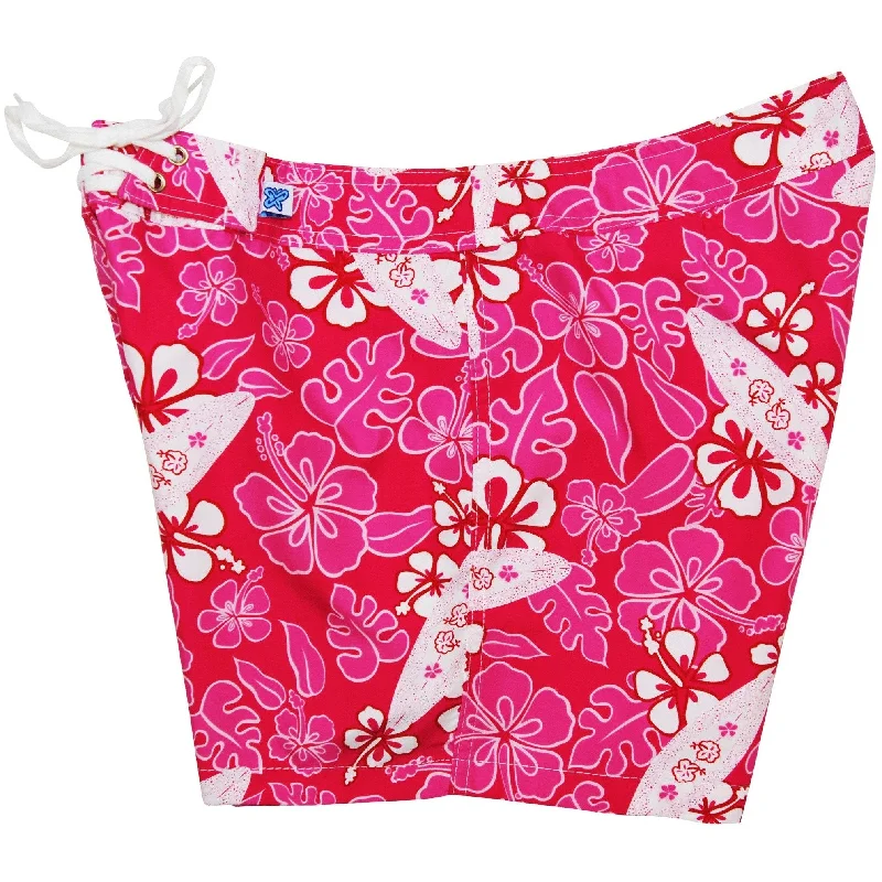 Warm And Comfortable "Stick Figures" Board Shorts - Regular Rise / 5" Inseam (Pink)