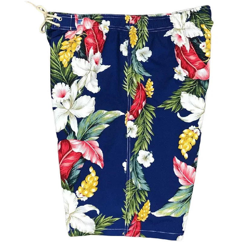 Playful Style "Stranded" (Blue) Elastic Waist Board Shorts. Regular Rise or High Waist. Women's CUSTOM
