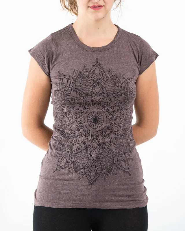 Exquisite Fabrics Womens Lotus Mandala T-Shirt in Brown