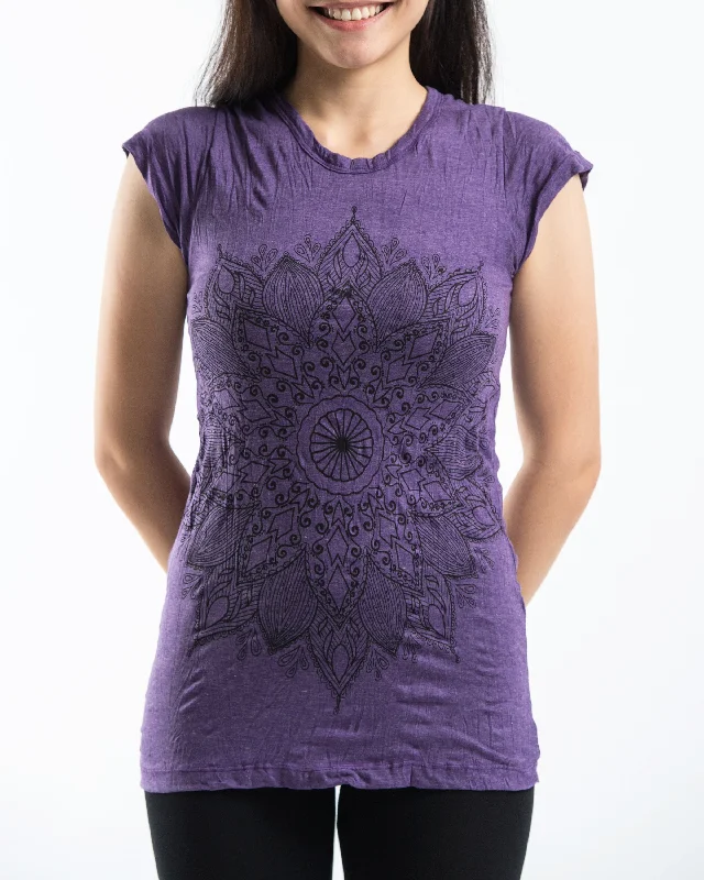 Urban Sense Womens Lotus Mandala T-Shirt in Purple