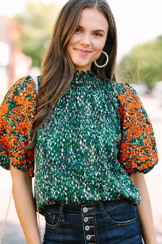 Trendy and versatile THML: Say It All Green Floral Blouse