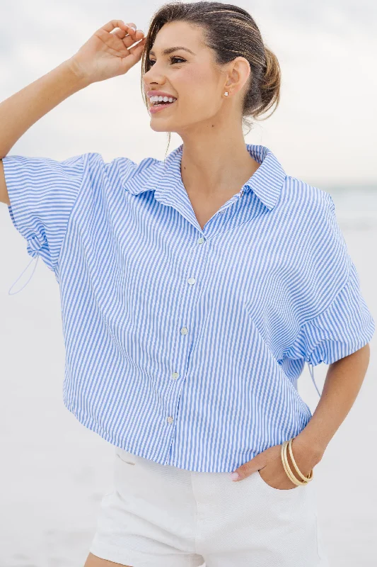 Celebrity Style Time For You Light Blue Striped Blouse