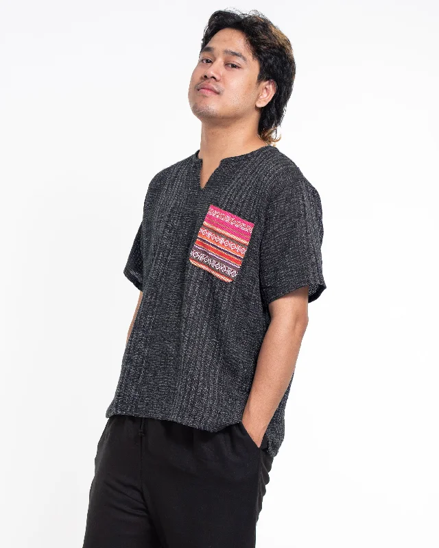 Skirt style Unisex Woven Cotton Shirt with Tribal Pocket in Black