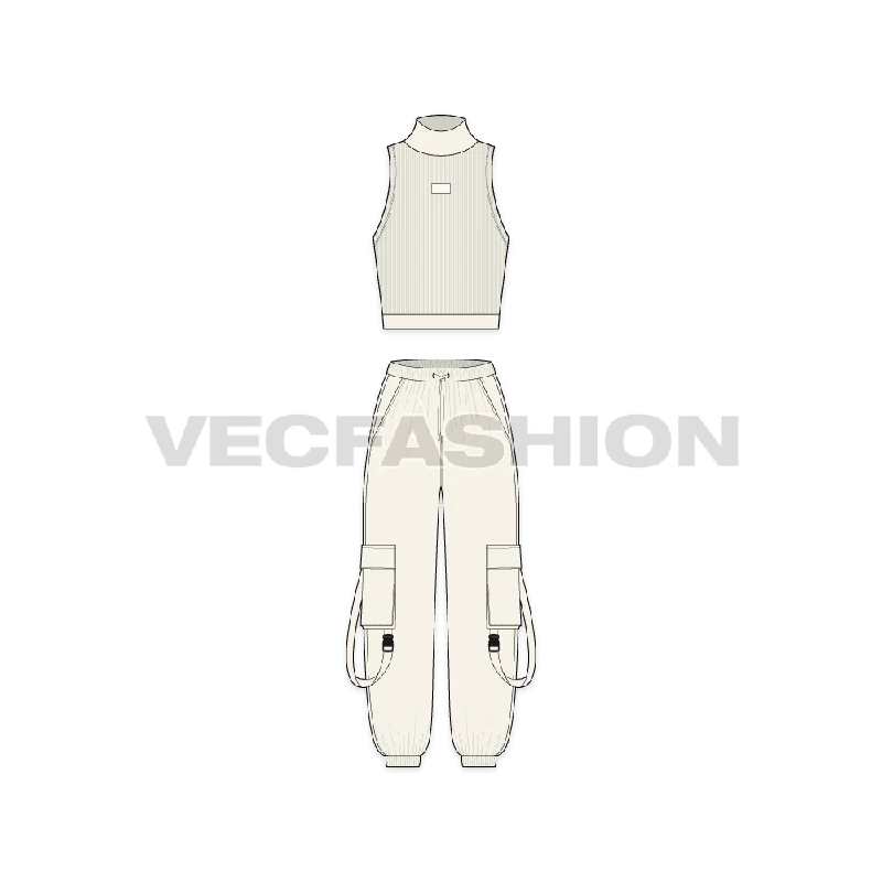 Womens Cargo Joggers Vector Sketch