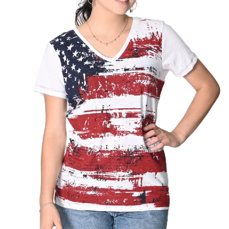 Body Design Women's Print Stars Stripes V-Neck T-Shirt