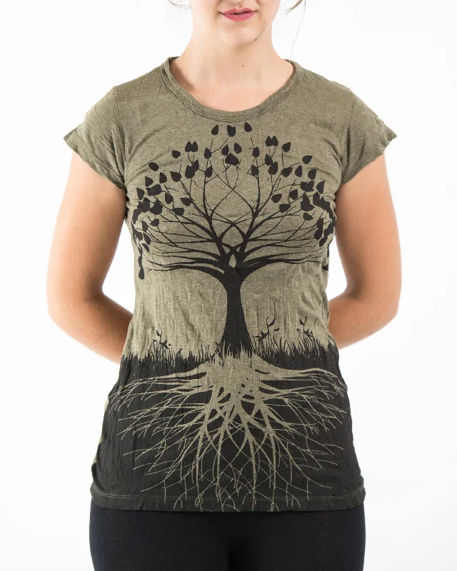 Fashion Style Womens Tree of Life T-Shirt in Green