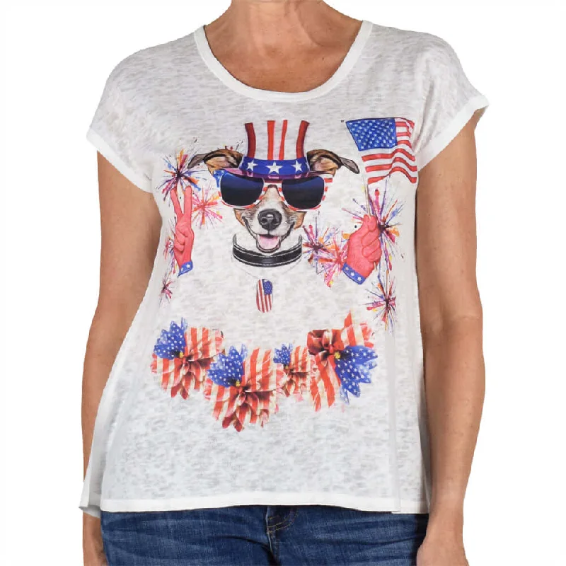 Eye-catching Personality Women's Made in USA Cap Sleeve Patriotic Dog Top