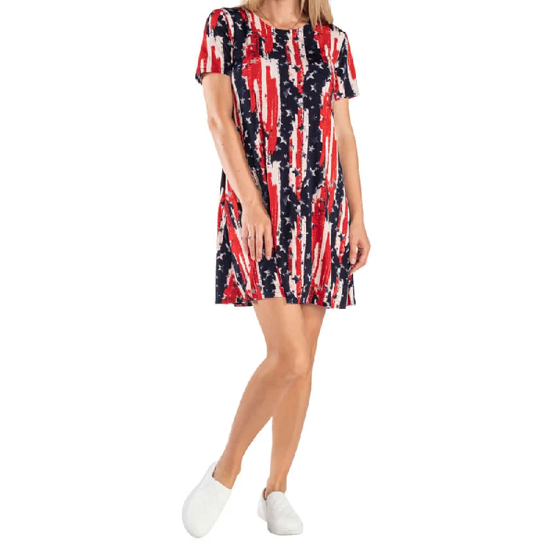 Short Design Women's Made in USA Stars and Stripes Short Sleeve Travel Dress