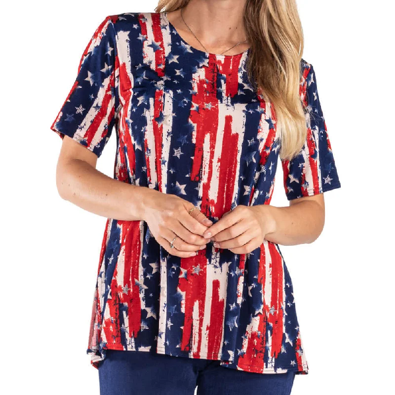 Minimalism Women's Made in USA Stars and Stripes Short Sleeve Tunic