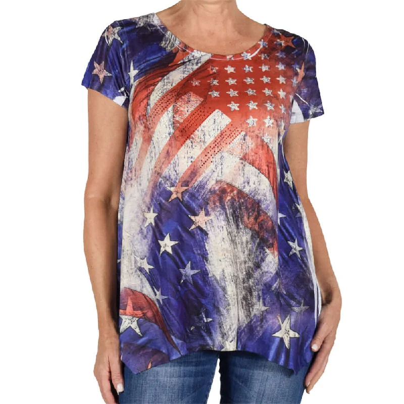 Bright Colors Women's Made in USA Rhinestones Stars and Stripes T-Shirt