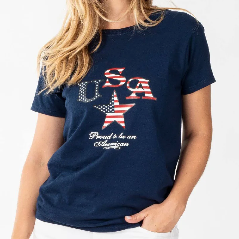 Elegant And Casual Women's USA Star Proud to be an American T-Shirt