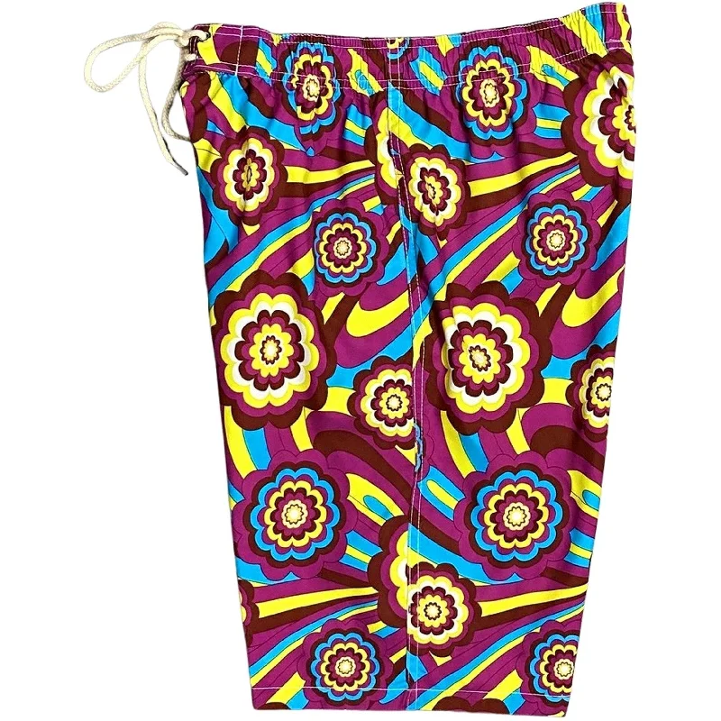 Spiritual Vitality "Yellow Brick Road" Womens Elastic Waist Swim Board Shorts. REGULAR Rise + 11" Inseam (Purple)